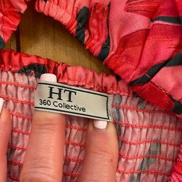 Women’s Pink Tropical Banana Print Smocked Crop Top HT360 Summer Resort wear XL - Picture 3 of 11